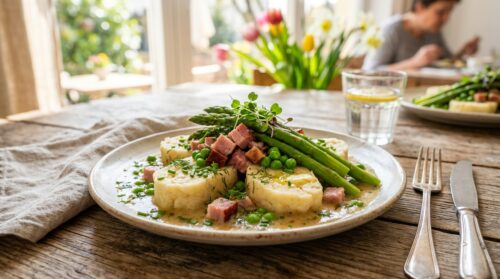 Vydatné knedlíky s uzeným a čerstvým chřestem jarně překvapí